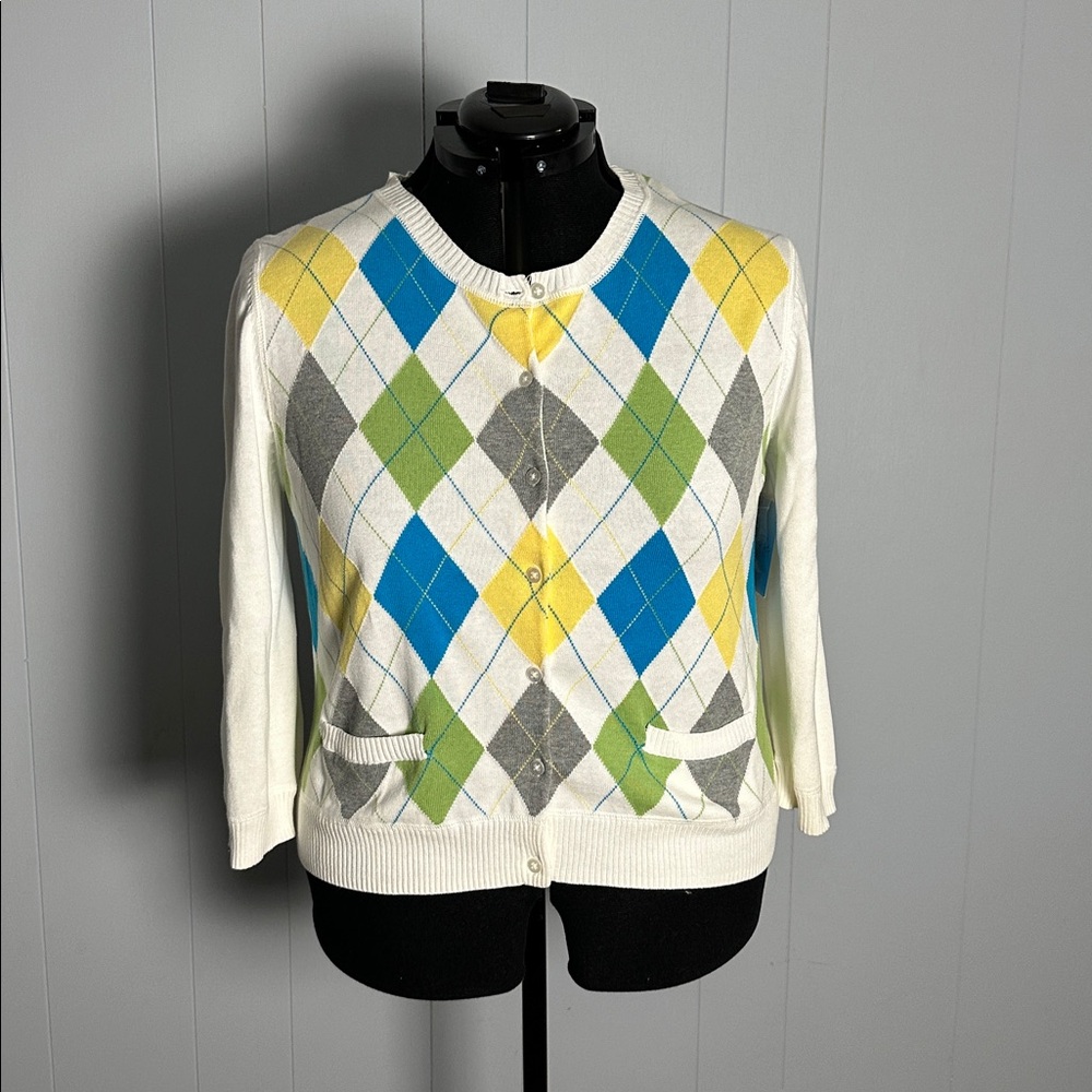 Women's Jessica Argyle Cardigan Sweater XL
